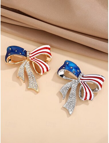  Verenigde Staten 250ste Verjaardag Vrouwen Patriottische Strik Broche Beschikbaar in Goud en Zilver Legering Materiaal Perfect voor Amerika en Onafhankelijkheidsdag Vieringen