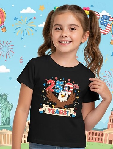  100% katoen Kinderen Voor meisjes blauw Zwart Wit Grafisch Adelaar 250-jarig jubileum T-shirt Strakke ronde hals Korte mouw Vakantie Sport & Outdoor Dagelijks gebruik Actief Modieus Casual Opdrukken