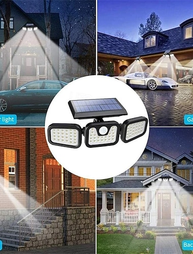  Solcelledrevne utendørs lys med bevegelsessensor, solcelledrevne sikkerhetslys utendørs IP65 vanntett