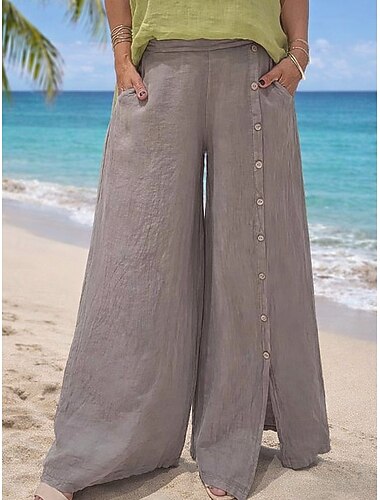  Dame Bred Bukseben Sommerbukser Ferie Grunnleggende Full lengde Medium Midje عادي Uelastisk Avslappet Daglig Feriereise tebrun Rishvit Svart Grønn Sommer Vår Løstsittende