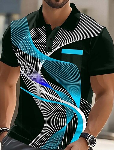  Per uomo Geometrico Linea Polo Manica Corta Magliette polo Camicie con Colletto Casual All'aperto Athleisure Abbigliamento quotidiano Stampa 3D Bottoni Estate Blu Rosso Viola
