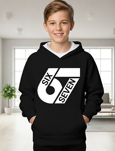  Unisexo Para Meninos 3D Gráfico Gírias engraçadas 67 Moletom Pullover Manga Longa Impressão 3D Primavera Outono Esportes Moda Roupa de rua Infantil 4-12 anos Com Capuz Ao ar livre Casual Diário Normal
