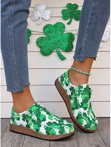  Damen Lässig Täglich St. Patrick's Day Perlenstickerei Flacher Absatz Runde Zehe Klassisch Lässig Komfort Stoff Slipper Grün