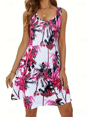  Dames Mini-jurk A lijn jurk Zomerjurk Casual Afspraakje Normale pasvorm Bloemig Mouwloos V-hals blauw Donker Roze Zomer Lente