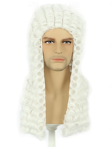  Perruque drôle de juge coloniale pour hommes et femmes grande perruque blanche bouclée longue pour cosplay de fête