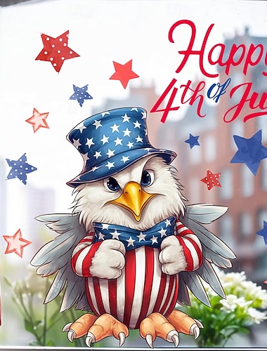  2-pakning amerikansk uavhengighetsdag, nasjonaldag, ørnedagen, vindusklistremerker, vindusutstillingsdekorasjon, elektrostatiske avtakbare klistremerker