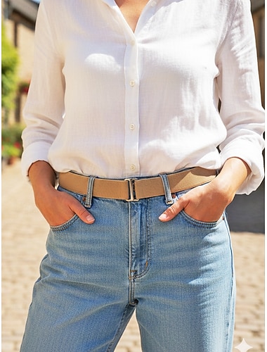  Elastisk stretchbelte i polyester for kvinner, justerbart, usynlig midjebelte med flat spenne, flere farger for utendørsaktiviteter, daglig fritidsbruk og reiser, komfortabelt, usynlig belte for jeans