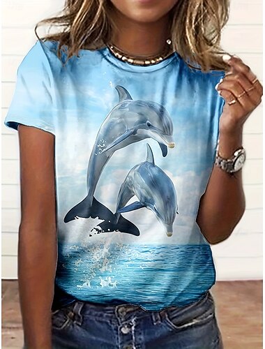  Femmes T-shirt Imprimé Graphique Animal ancien Élégant Classique Manche Courte Col ras du cou Col rond Hauts Réguliers Quotidien Week-end Bleu Bleu Roi Bleu Ciel Marron Été Printemps Automne Hiver