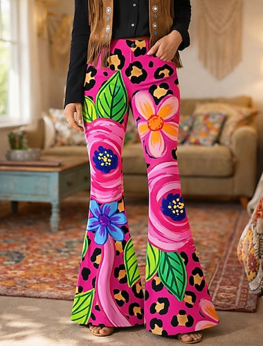  Rétro Vintage Boho Années 1970 Pantalon Pantalons à pattes d'éléphant Hippie Disco Taille haute Léopard Acide Déguisement Unisexe Mascarade Festival de Musique Soirée Défilé de la Fierté Adulte