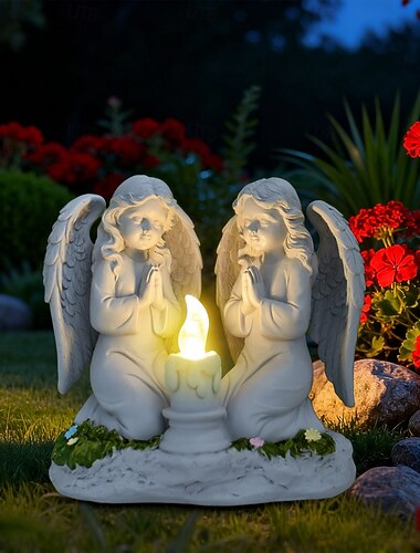  1 stuk waterdichte, op zonne-energie werkende, biddende engelfiguur van hars met verlichting, geschikt voor tuin, erf, pad en gazon, religieus engelbeeld, verlichting voor boerderijlandschappen,
