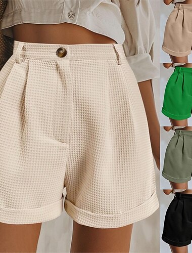  Damen Waffel-Shorts Shorts Sommershorts Freizeitshorts Urlaub Mode Streetwear Kurz Hohe Taille Einfach Tasche Elastischer Bund Komfort Weich Bequem Mikroelastisch Outdoor Straße Ferien Schwarz Grün