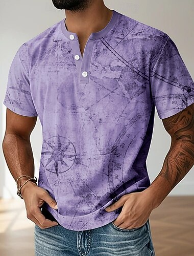  Homens Vintage Camiseta Camisa Henley Manga Curta Designer Retro Vintage Casual Casual Diário Rua Verão Primavera Todas as Estações Azul Verde Claro Azul Marinha Roxo cáqui Henley Camiseta Henley