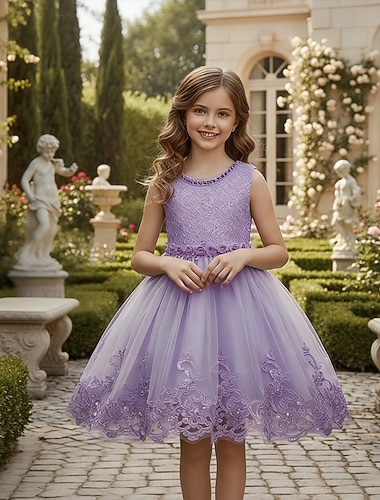  Kukkaistytön asu Tyttöjen Muodollinen mekko Hääpuku Juhla Häät Muodollinen Muoti Prinsessa Makea Ensimmäisen ehtoollisen mekko Silmukka Yhtenäinen väri Hihaton Tiukka pyöreä kaula-aukko Sininen