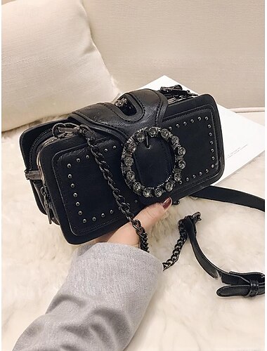  Borsa a tracolla da donna in similpelle di grande capacità con tracolla a catena, design vintage con fibbia borchiata, borsa a tracolla e a tracolla multicolore per spostamenti quotidiani, viaggi, appuntamenti e uscite informali