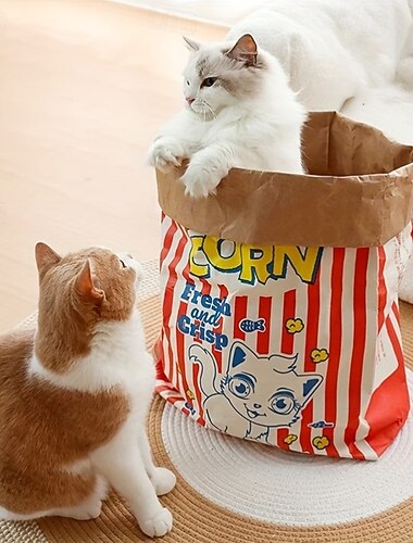  Stevig en leuk huisdierspeelgoed: een popcornzak met cartoonfiguur om mee te spelen en je kat of hond te vermaken - geen batterijen nodig