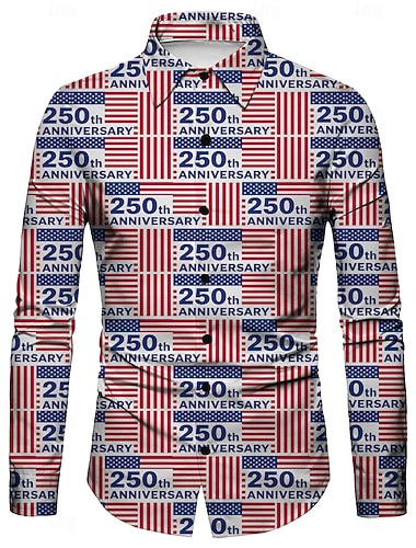  250-årsjubileum USA Retro / vintage 70-talet Skjorta Aloha skjorta Lång ärm Hippie Geometrisk Etnisk Maskeradkläder Herr Maskerad 4 juli Fest Självständighetsdagen Vuxna Skjorta