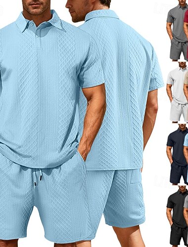 Herren Polo T-Shirt Anzüge Tennishemd Shorts und T-Shirt-Set Kurze Ärmel Rundhalsausschnitt Polokragen Sommer Einfarbig Sportlich Gymnastik Lässig 2 teilig Lässig Urlaub Alltagskleidung Schwarz Wei