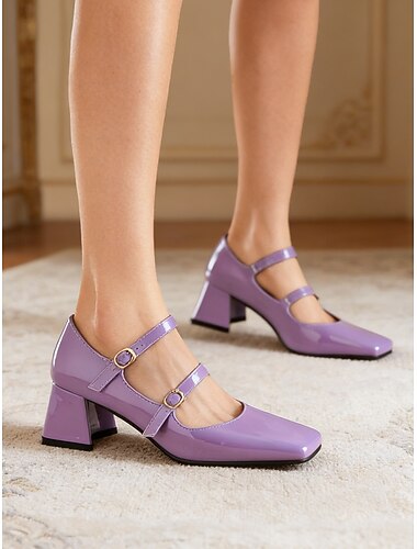  Dames Mary Jane pumps met groene lakleren imitatieleer afwerking – vintage pumps met vierkante neus, dubbele band en gouden gespen, elegante retrostijl uit de jaren 50 voor dagelijks gebruik en