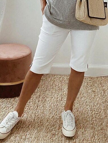  Dame caprishorts Burmuda shorts Avskårede bukser Koselige leggings Mote Fritid Komfort Knelengde Medium Midje عادي Delt Rumpeløft Komfort Midjekontroll Elastisk Strand Feriereise Gate Svart Hvit