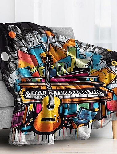  Manta con notas musicales y teclado de piano, diseño musical en blanco y negro, suave manta polar para sofá cama, sofá, decoración de habitación musical