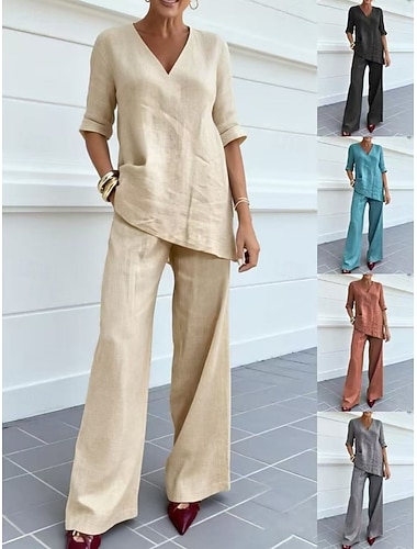  Per donna Set da due pezzi Set di Pantaloni Bolero Manica Lunga Scollo a V Tinta unica Coulisse Moda Streetwear Elegante Casuale Quotidiano All'aperto Blu Nero Marrone chiaro Primavera Vestibilit