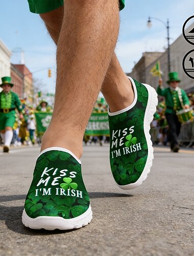  أحذية رياضية رجالية سهلة الارتداء ليوم القديس باتريك - أحذية خفيفة الوزن ذات نعل ناعم مناسبة للمهرجانات الأيرلندية، والمسيرات، والسفر، وأوقات الفراغ، والارتداء اليومي