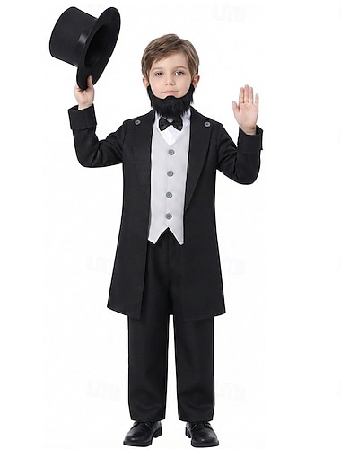  Set 250e anniversaire des États-Unis Rétro Vintage Médiéval Tenues Manches longues Lincoln Déguisement Garçons Costume de Carnaval Carnaval Jour de l'indépendance Mascarade 4 juillet Enfant Costume