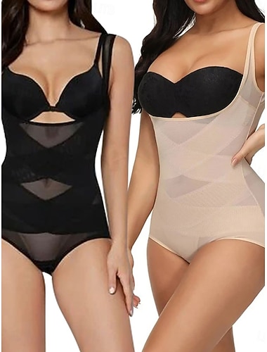  Damen Formende Unterwäsche Mode Sexy Süß Einfarbig Netz Knöpfe Täglich Heim Urlaub Ärmellos Schwarz Khaki Sommer Frühling Herbst Winter Normale Passform