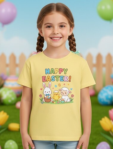  Húsvét Lány 3D Grafika Nyúl Póló Rövid ujjú 3D nyomtatás Nyár Tavasz Sportok Divat Utcai sikk Gyerekek 4-12 év Terített nyak Hétköznapi Napi Szabadtéri Normál