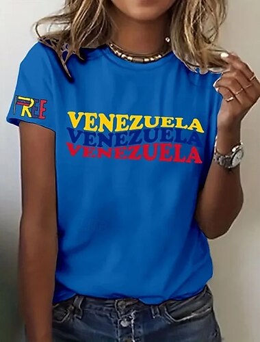  Dames T-shirt Afdrukken Grafisch Brief Stijlvol Klassiek Casual Korte mouw Strakke ronde hals Normale tops Dagelijks blauw Zwart Wit Grijs Zomer Lente