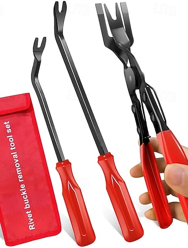  3-delers verktøysett for fjerning av billister, profesjonelt verktøysett for fjerning av fester og fester til bildørpaneler, møbeltrekk, fjerning av plastnagler, kraftig lirkeverktøy med oppbevaringspose