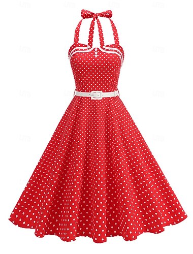  1950-es Hepburn Retró Déli A-Line ruha Swing ruha Flare ruha Ujjatlan Pöttyös A-vonalú Jelmez Női Farsang Valentin nap Álarcos mulatság Vakáció Hétköznapi Lánybúcsú Felnőttek Ruha Tavaszi nyár
