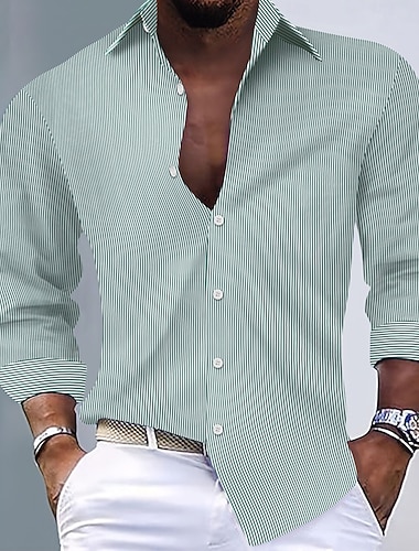  Per uomo Camicia Camicia elegante Camicia non stiro Camicia con Bottoni A righe Quotidiano Affari Blu Nero Rosa Vino Manica Lunga Collo ripiegato Tutte le stagioni Abbigliamento