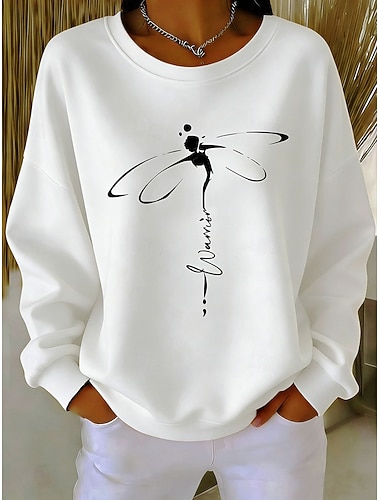  Damen Pullover Druck Grafik Tiermotiv Warm Klassisch Lässig Langarm Rundhalsausschnitt Normale Oberteile Lässig Heim Straße Blau Weiß Rosa Purpur Beige Frühling Herbst Winter