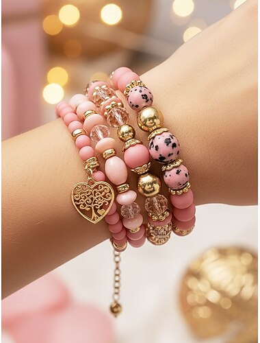  Armbåndsett i bohemsk akryl og legering for kvinner – flere farger, hjerteanheng, perfekt for valentinsdagen og hverdagsbruk