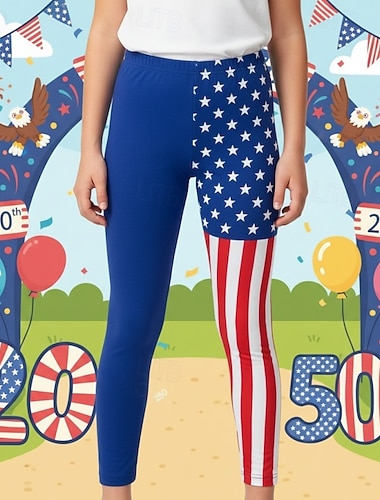  Mädchen 3D Grafik Flagge Hose Leggings 3D-Druck Frühling Herbst Streetwear Basic Stumpfhosen Kinder 4-12 Jahre Lässig Täglich Outdoor Normale Passform
