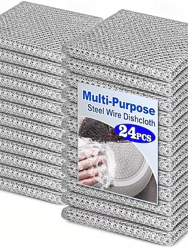  24 panni multiuso antigraffio in filo d'acciaio - panni riutilizzabili, ad asciugatura rapida e inodori per piatti, panni per la pulizia della cucina per pentole, lavelli, piani cottura