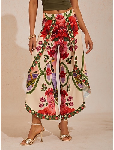  Hawaii Palm silkemyke satengbukser med blomsterprint