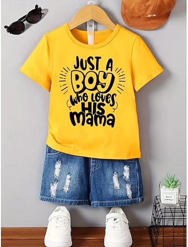  Ragazzi 3D Grafico Lettera Maglietta Manica Corta Stampa 3D Estate Primavera Sport Moda Streetwear Bambini 4-12 Anni Girocollo Casuale Quotidiano All'aperto Vestibilità regolare