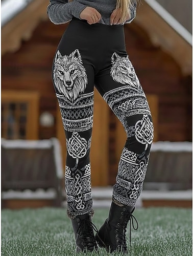  Dame Leggings Ferie Årgang Etnisk stil Full lengde Høy Midje Grafisk Dyr Komfort Hurtigtørkende Pusteevne Elastisk Daglig Hjem utendørs Svart Sommer Vår Slank Fasong