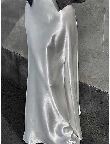  Damen Satinröcke Elegant Vintage Mode Glitzern Maxi Hohe Taille Röcke Einfach Gerafft Patchwork Unelastisch Täglich Büro / Karriere Blau Asche Amethyst Schwarz Sommer Spandex Satin