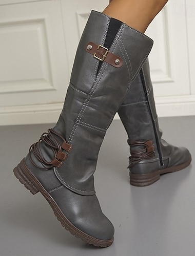  bottes vintage en similicuir rouge pour femmes avec accents de boucle - parfaites pour les aventures en plein air, les sorties décontractées et la mode d'automne