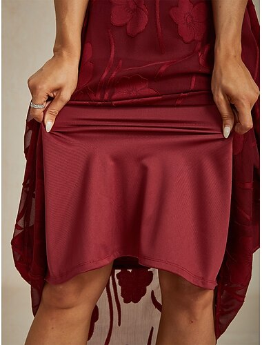  Dames Halflange jurk Chiffon jurk A lijn jurk Elegant Flutter mouw Dagelijks Bruiloft gast Kant Bloemig Halve mouw V-hals Rood