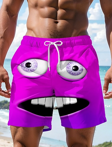  Herre 3D Print 3D-tegneseriefigur Smilefjes Badeshorts Surfeshorts Medium Midje Hawaiisk Morsom Strandferie Sidelommer Mesh fôr Elastisk snøring i midjen Designer Klær