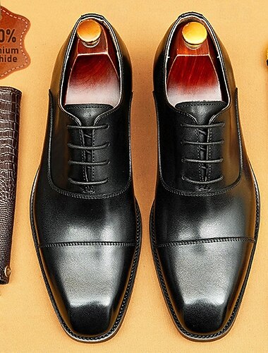 Sapatos sociais masculinos de couro preto – calçados formais de alta qualidade para o escritório, casamentos e eventos elegantes.