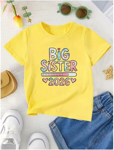  Voor meisjes 3D Grafisch Brief T-shirt Korte mouw 3D-afdrukken Zomer Lente Sport Modieus Streetwear Kinderen 4-12 jaar Strakke ronde hals Casual Dagelijks Buiten Normale pasvorm