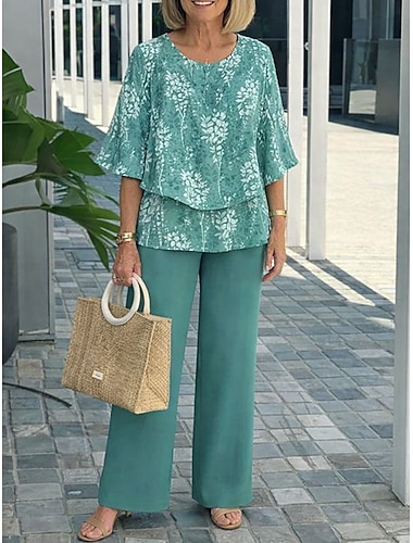  Damen Hosen-Sets Halbarm Schmetterling Rundhals Blumen Grafik Elegant Urlaub Lässig Täglich Blau Rosa Purpur Frühling & Sommer