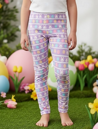  Påsk Flickor 3D Grafisk Kanin Byxor Damasker Vår Höst söt stil Streetwear Grundläggande Barn 4-12 år Ledigt Dagligen Utomhus Normal