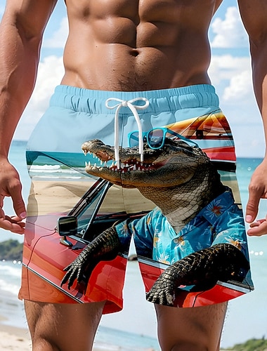  Voor heren Tekenfilm Krokodil Grappig Lange zwembroeken Zwemshorts Boardshorts Medium Taille Hawaii Strandvakantie Zijzakken Mesh voering Elastische tailleband met trekkoord Ontwerper Kleding