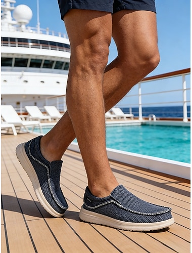  Herresko i lerret med slip-on-teknikk, komfortable og stilige sko for strandferier og feriesteder